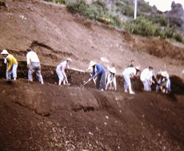 Albanian students digging road