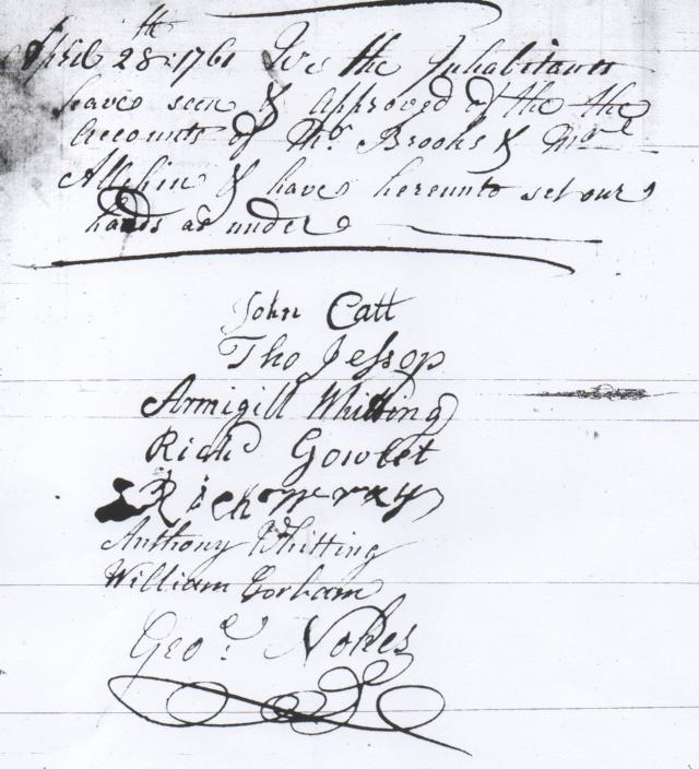 William Gorham's signature on the churchwardens' accounts in 1761