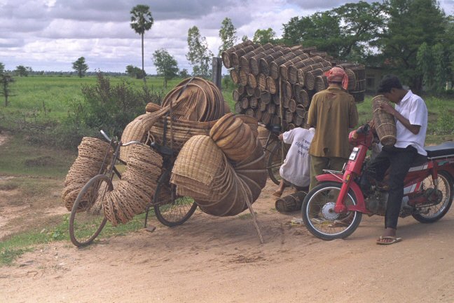 A bike full of baskets