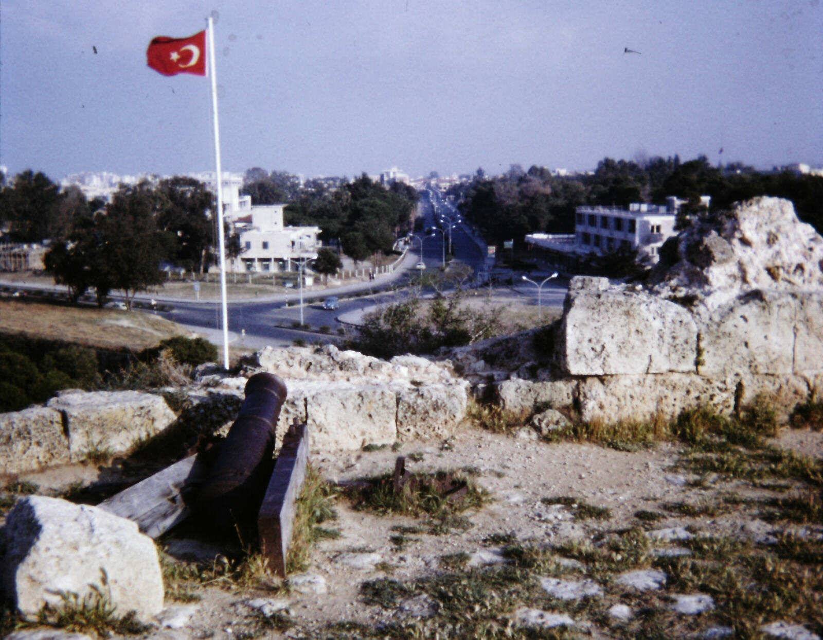 On the battlements of Famagusta old town, overlooking Varosha new town, Cyprus