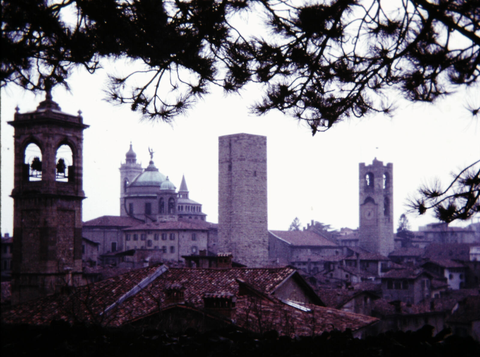 Bergamo Alto city rooftops from the Park of Remembrance