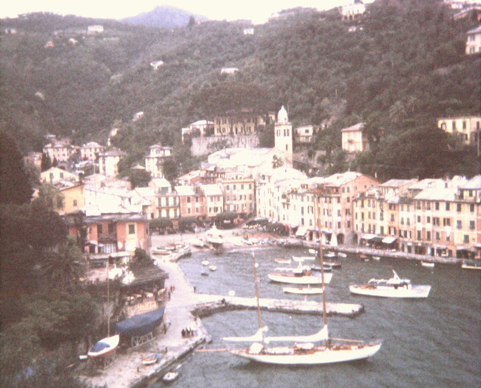 Portofino town and harbour from the path to the lighthouse