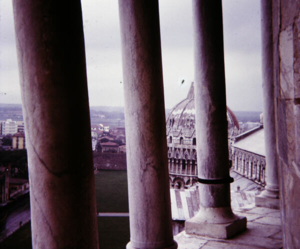 Top of the leaning tower of Pisa, in the days before safety railings