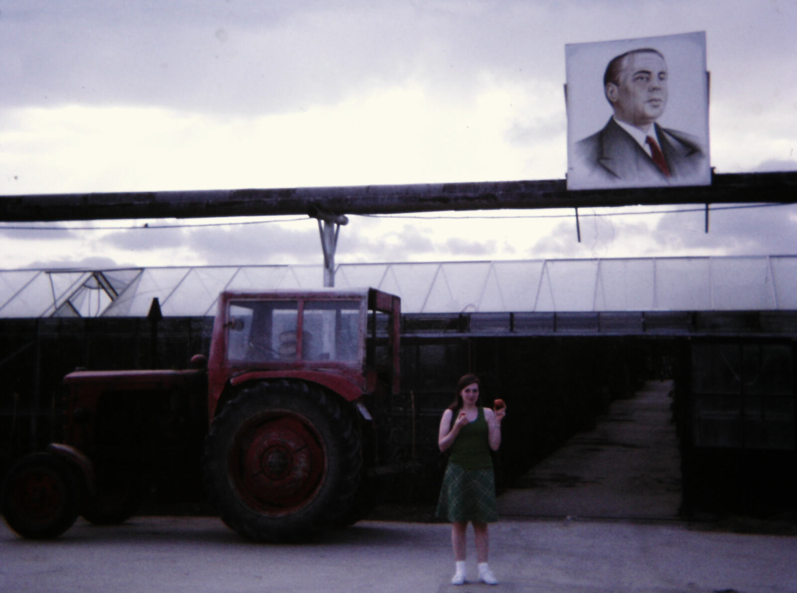 Enver Hoxha's picture above the tomatoes at the state farm in Durres, Albania