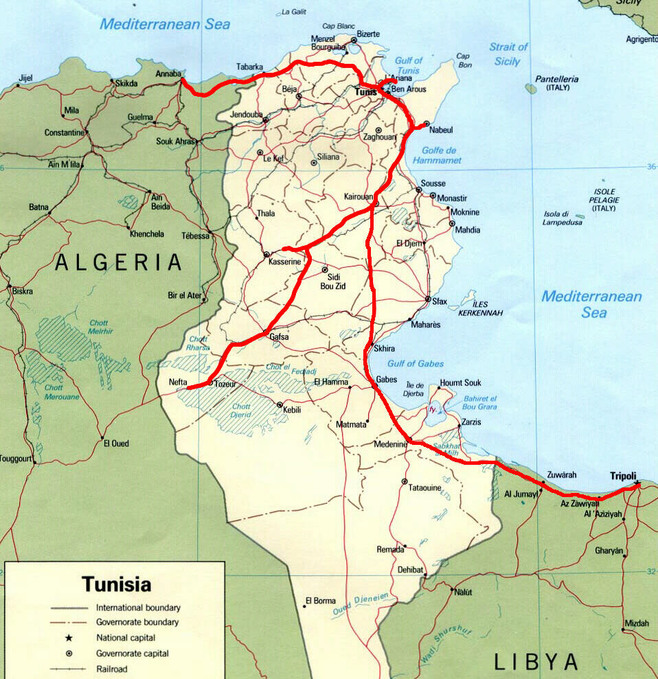 Our route around Tunisia, Libya and Algeria