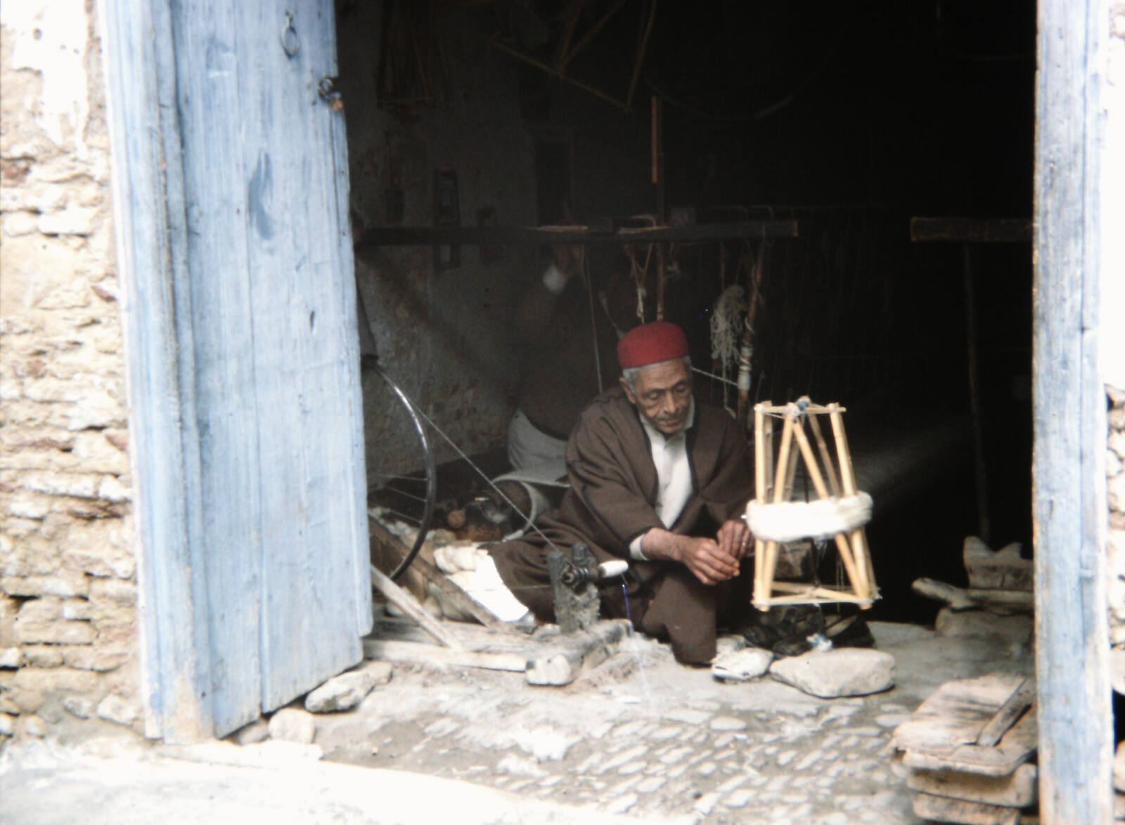 Winding wool in a workshop in Kairouan, Tunisia