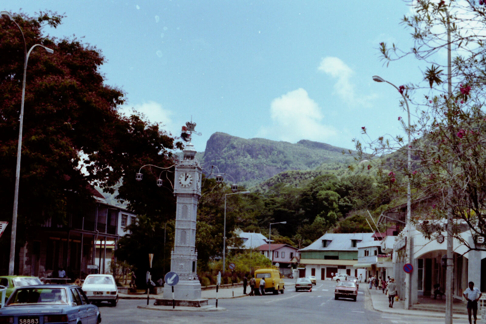 The clock tower in the square in Victoria, Seychelles