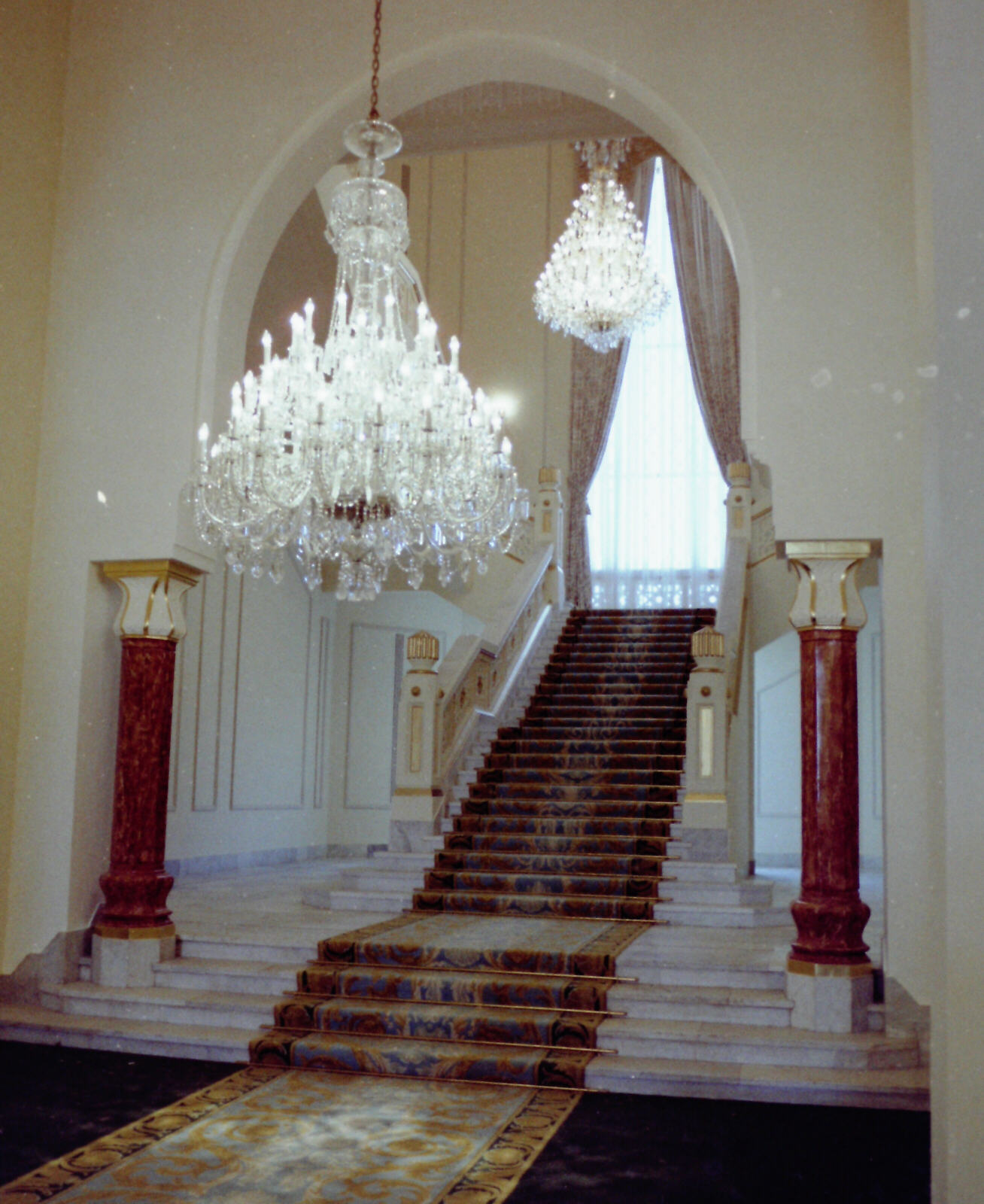 The main staircase in the royal guest house in Nasriyah, Riyadh, Saudi Arabia