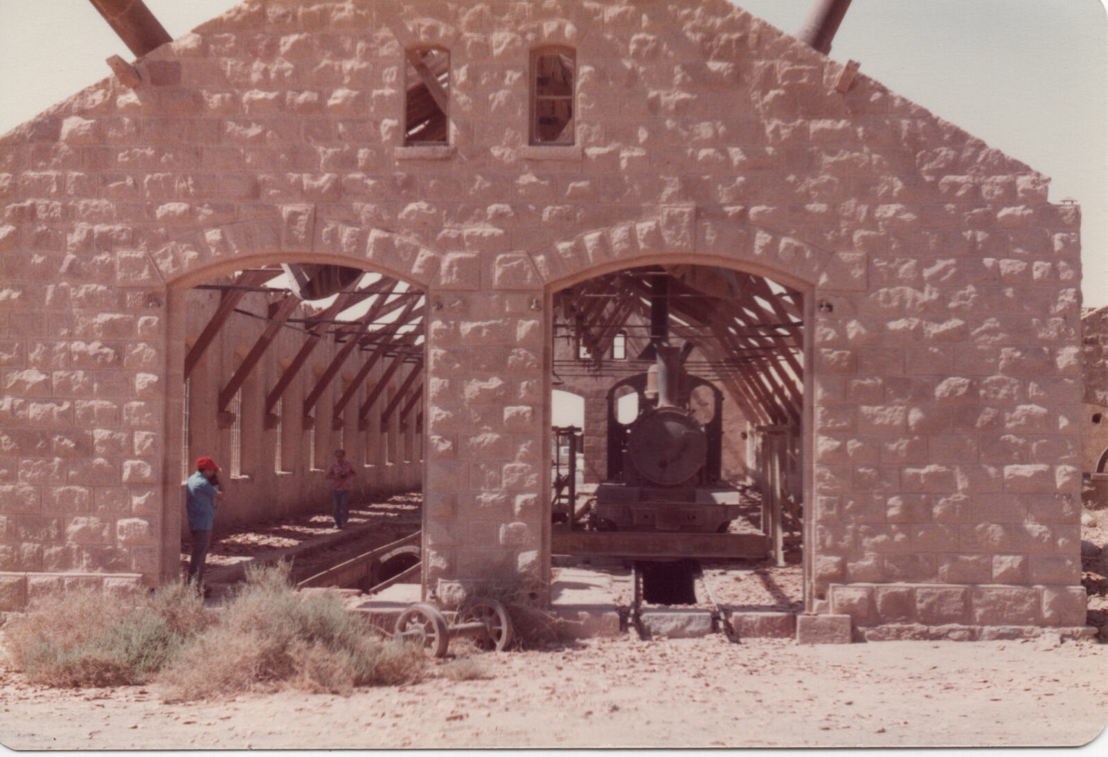 The Hejaz railway engine shed at Medain Saleh, Saudi Arabia, in 1980