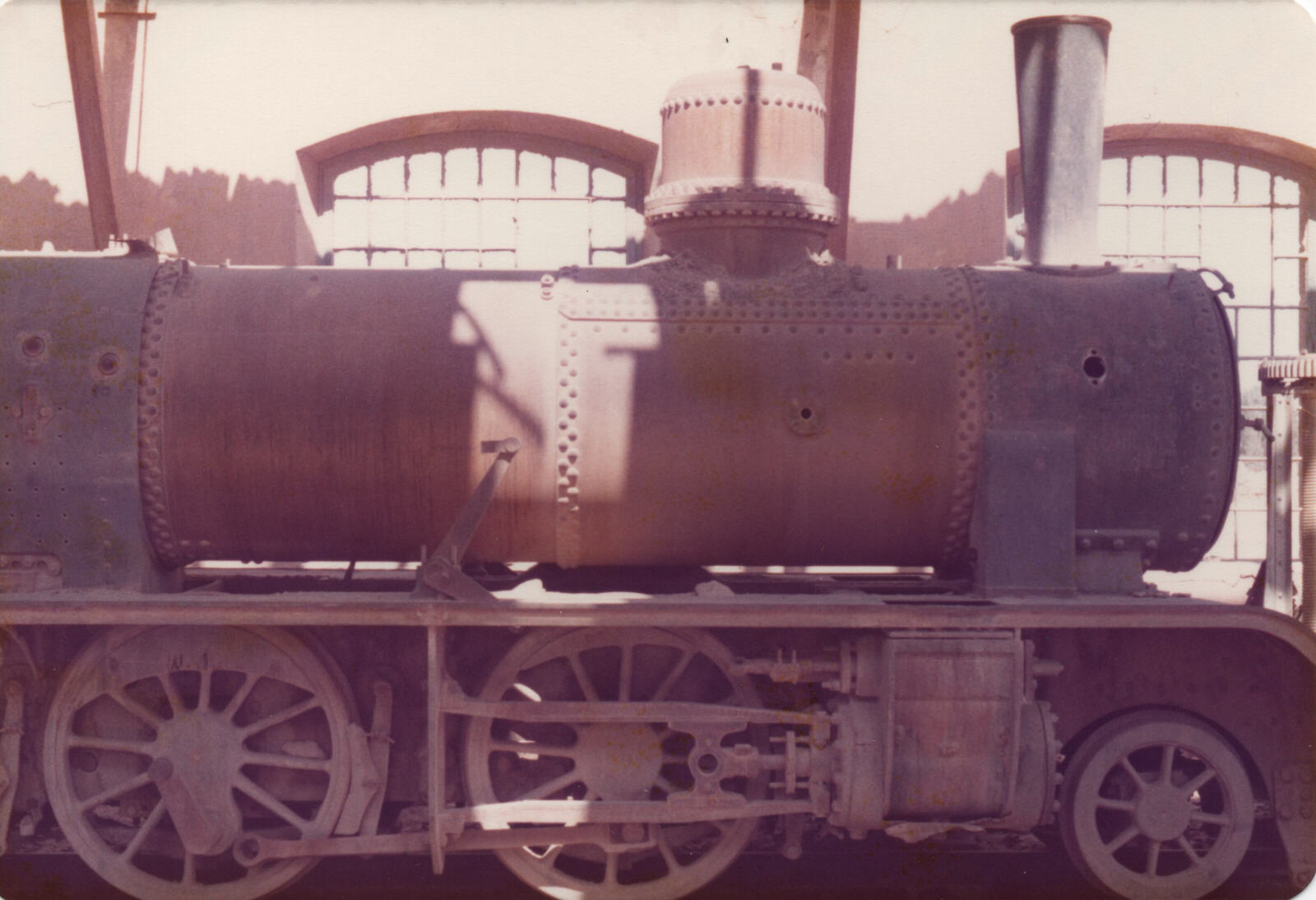 Steam train in the Hejaz railway engine shed at Medain Saleh, Saudi Arabia, in 1980