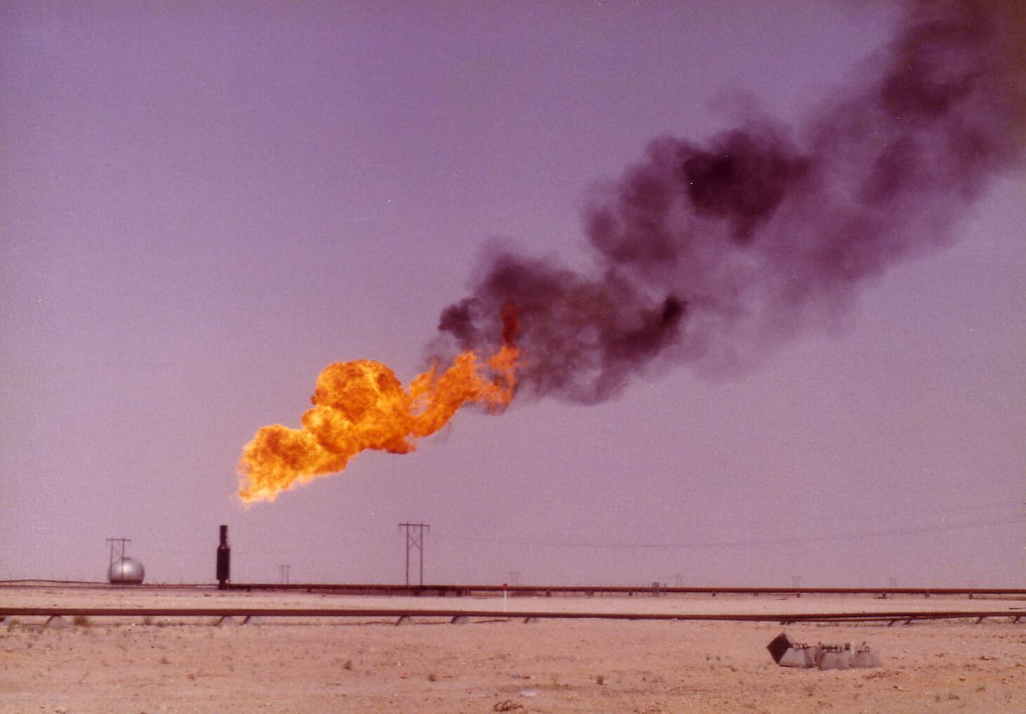 Oilfield gas burnoff on the Dammam Road Saudi Arabia