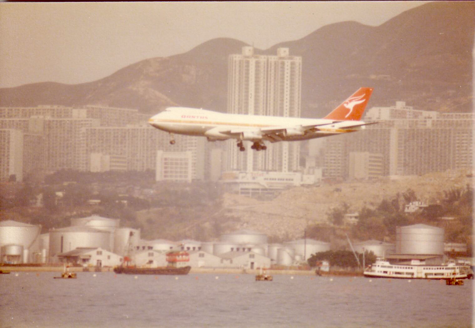 Aeroplane approaching Hong Kong airport