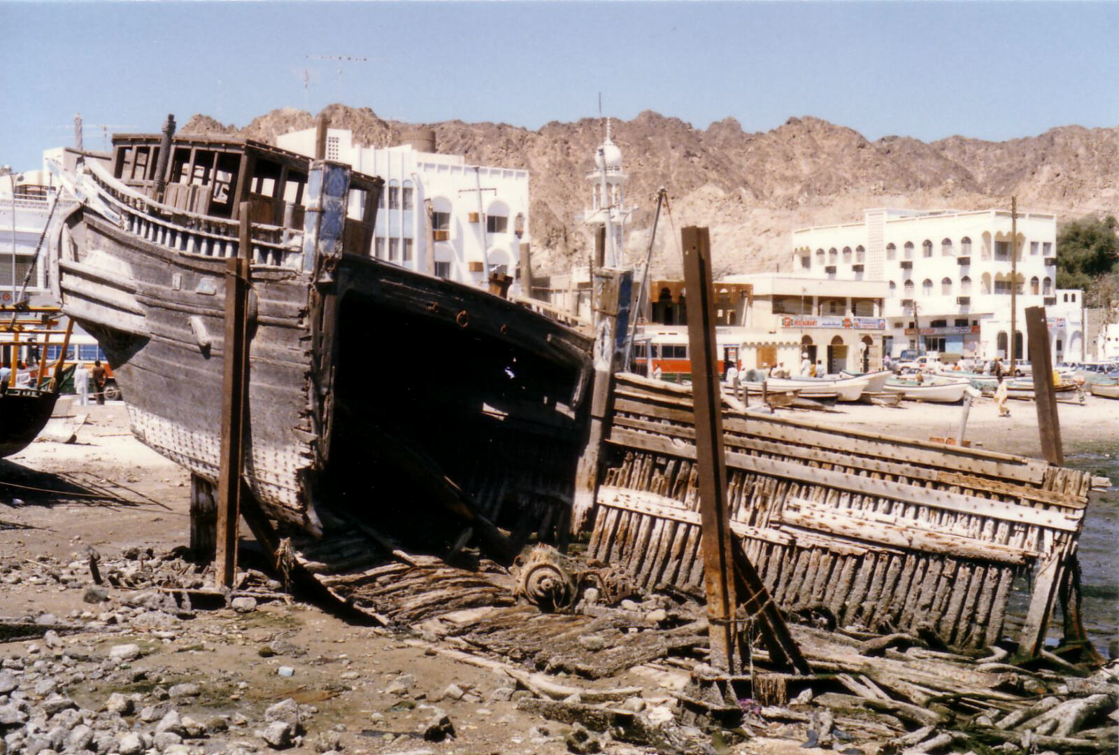 Remains of a ship in Mutrah harbour near Muscat, Oman