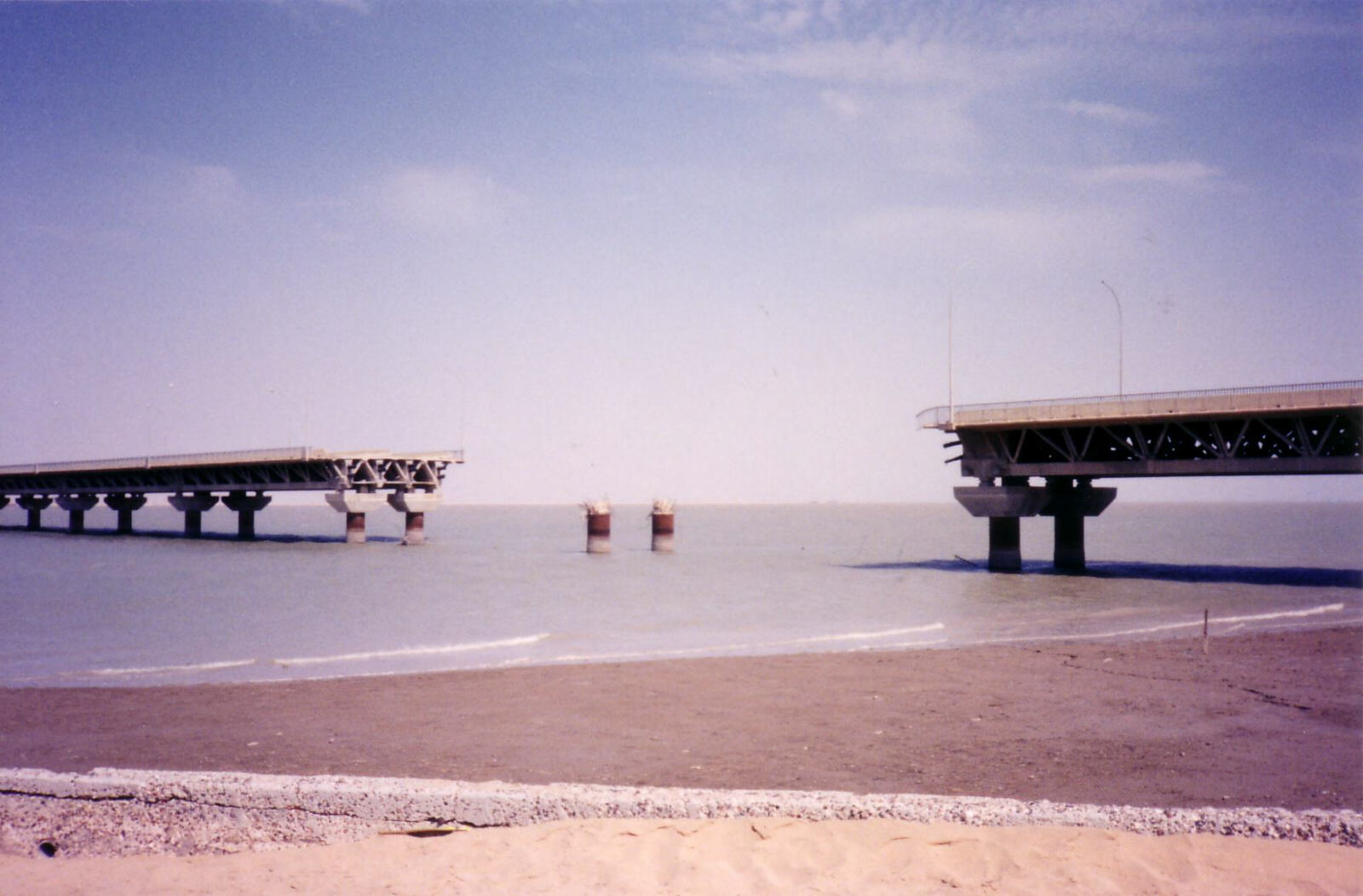 The broken bridge to Bubiyan Island, Kuwait