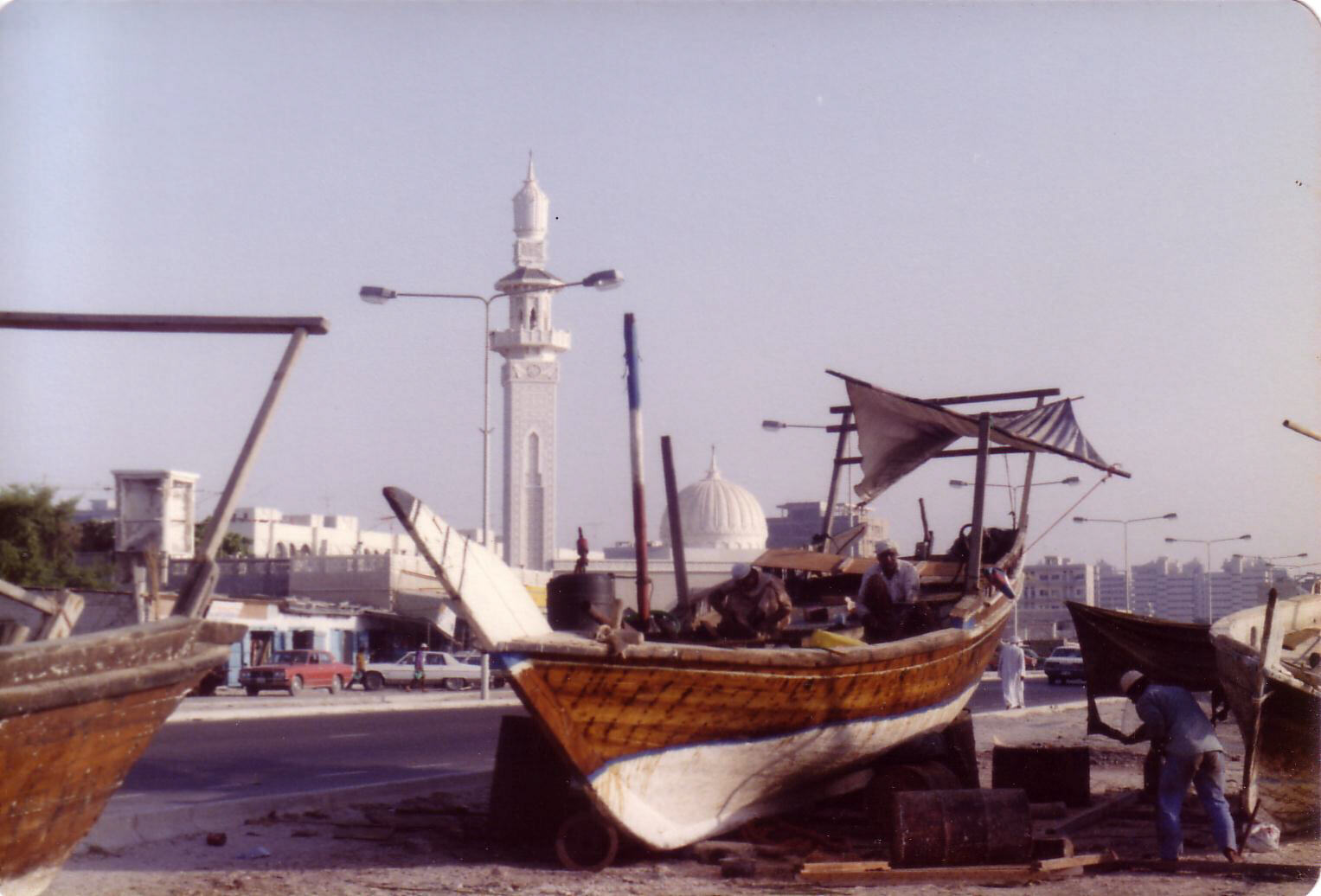 Repairing dhows on the seafront at Sharjah, UAE