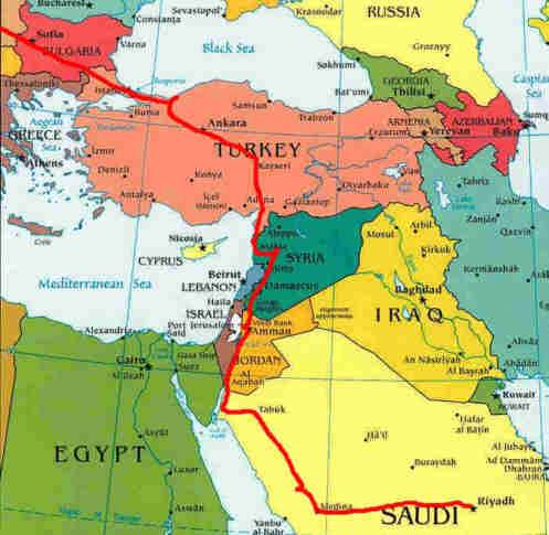 Our route from Saudi Arabia through Jordan, Syria and Turkey to Bulgaria