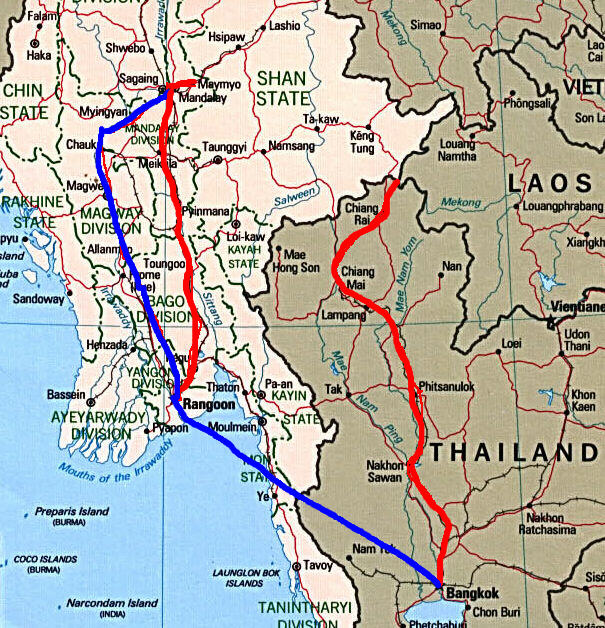 Our routes through Thailand and Burma