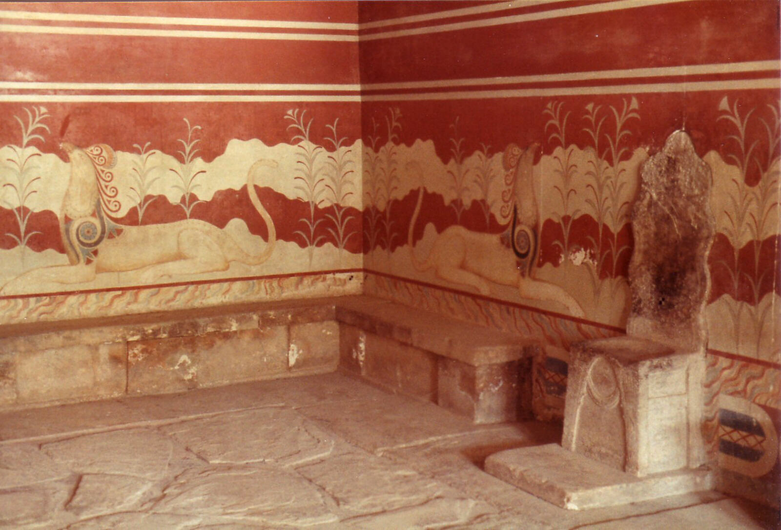 The throne room at Knossos Minoan ruins in Crete