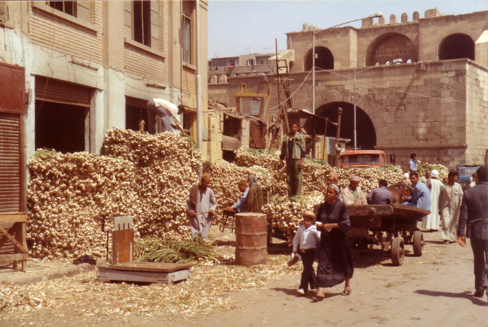 Piles of garlic inside Bab el Futuh in Islamic Cairo