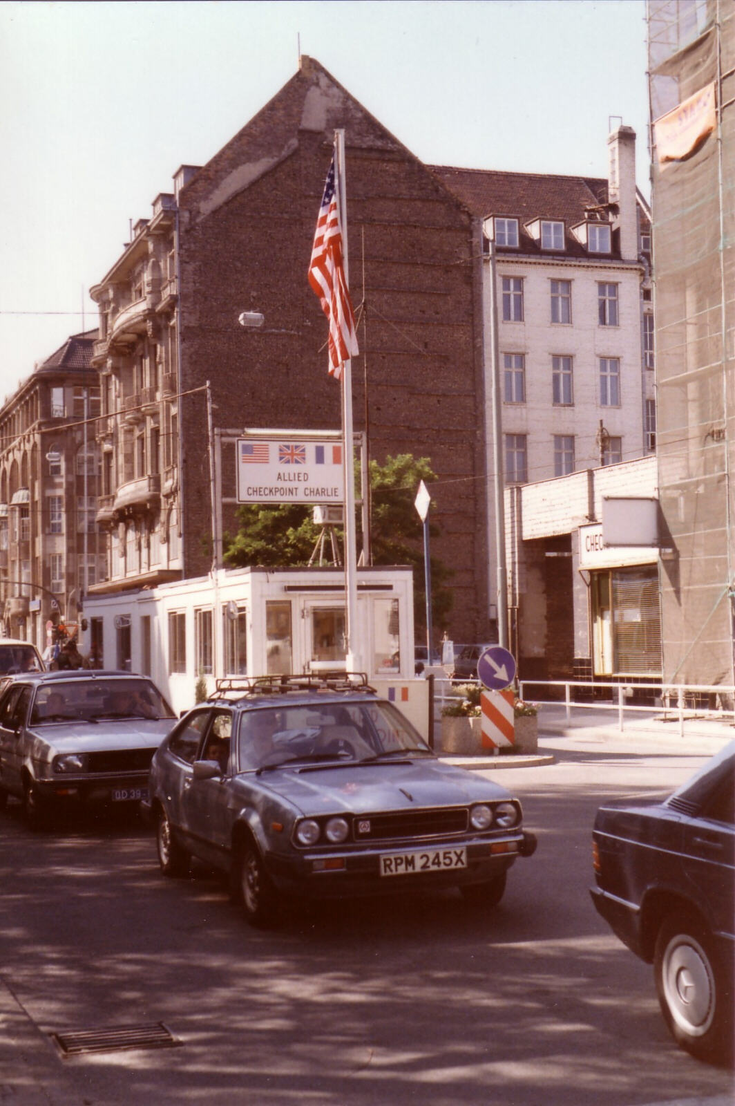 About to break down at Checkpoint Charlie in Berlin