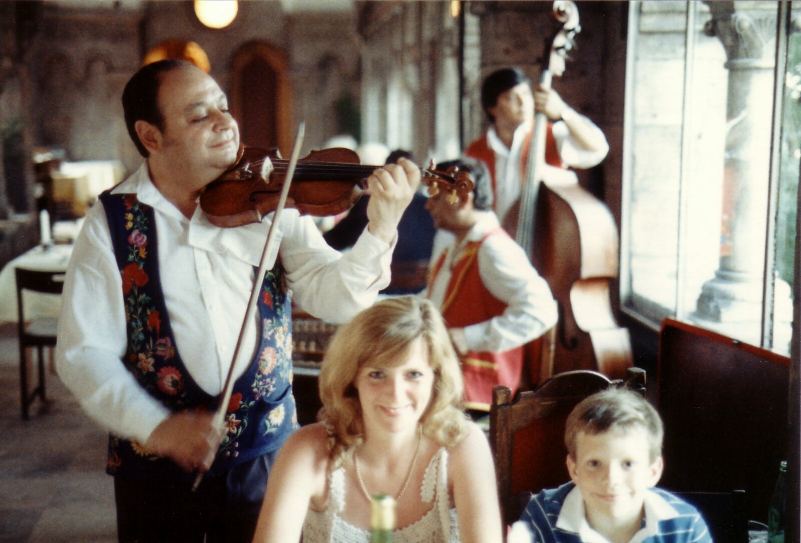 Being serenaded in the restaurant at the Fisherman's Bastion in Budapest