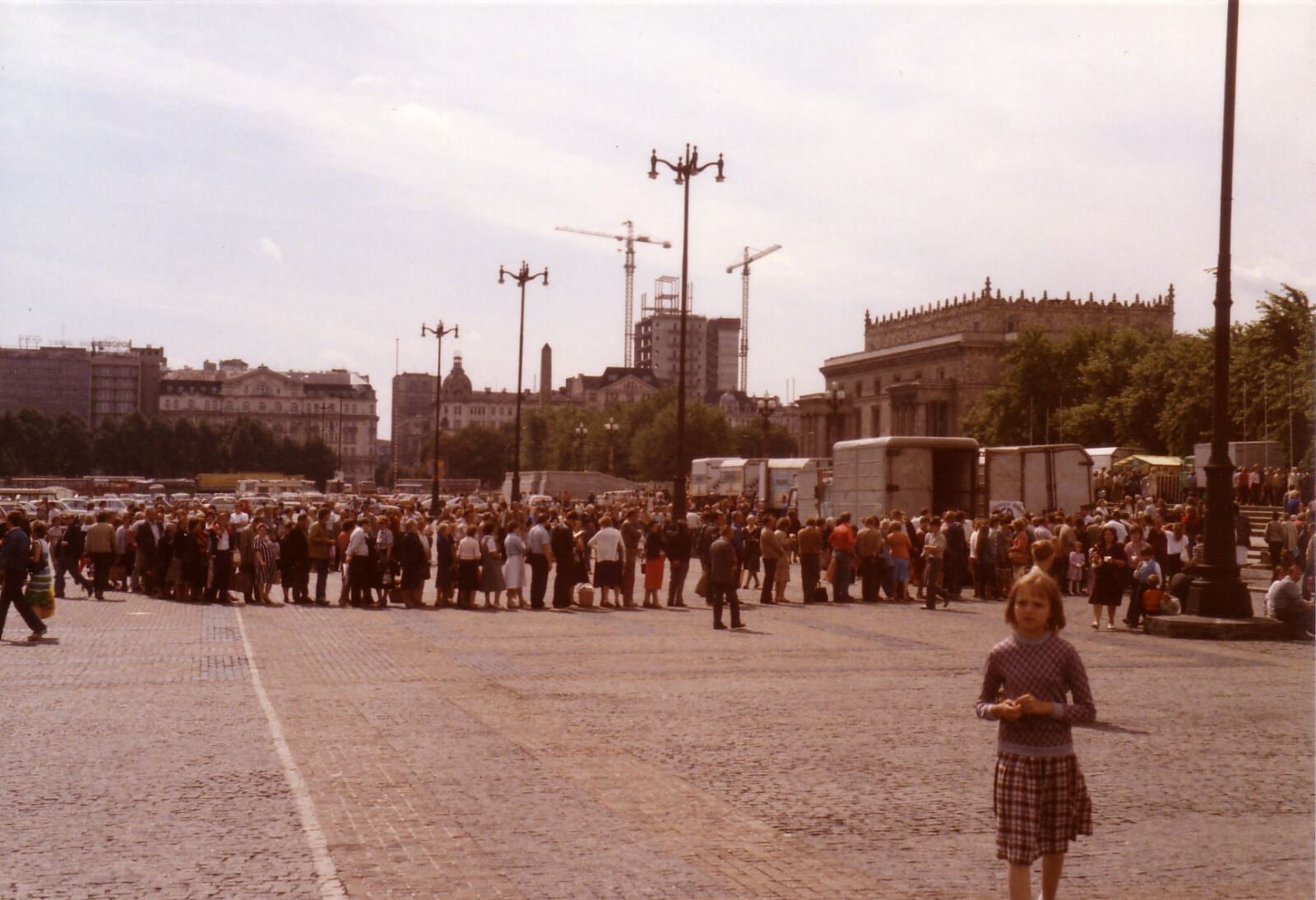 A queue for tinned fish at the market in Warsaw main square