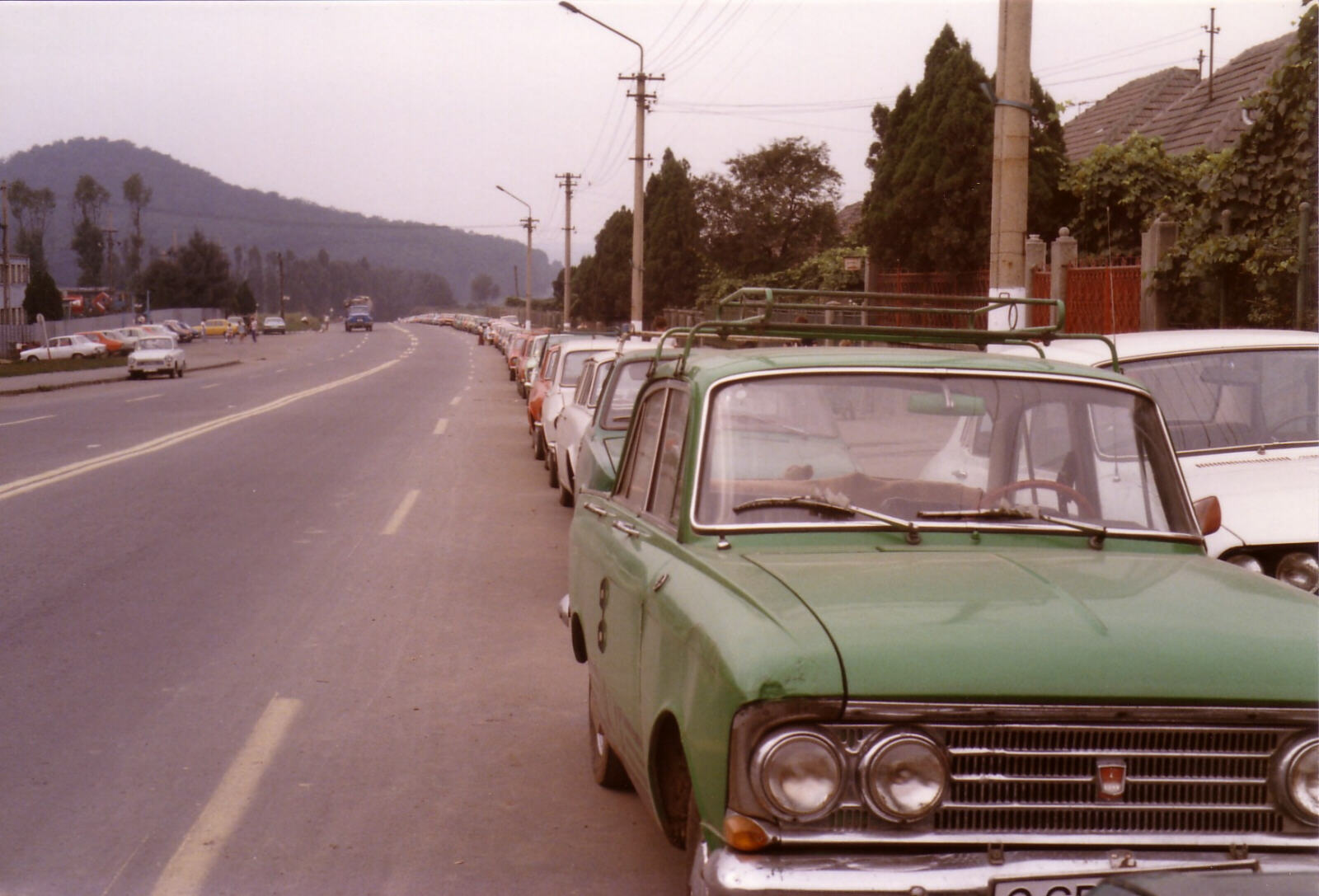 Queue at a filling station near Medias, Transylvania, Romania