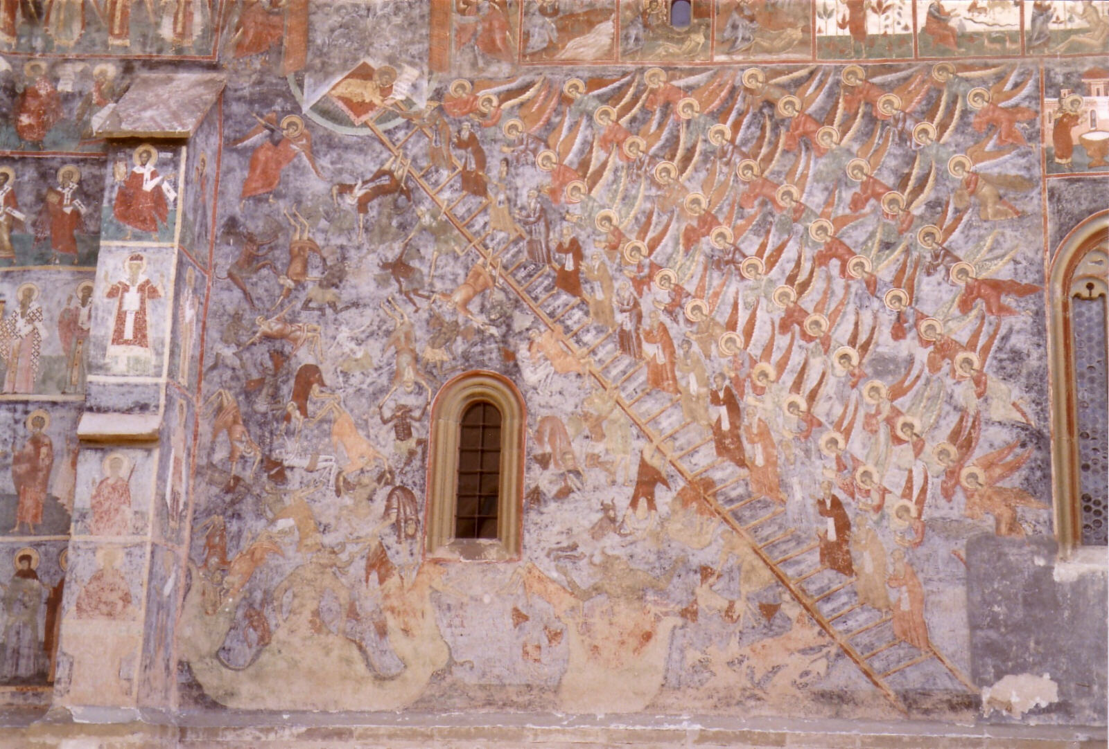 The Ladder of Virtues fresco at Sucevita monastery in Bucovina, Romania