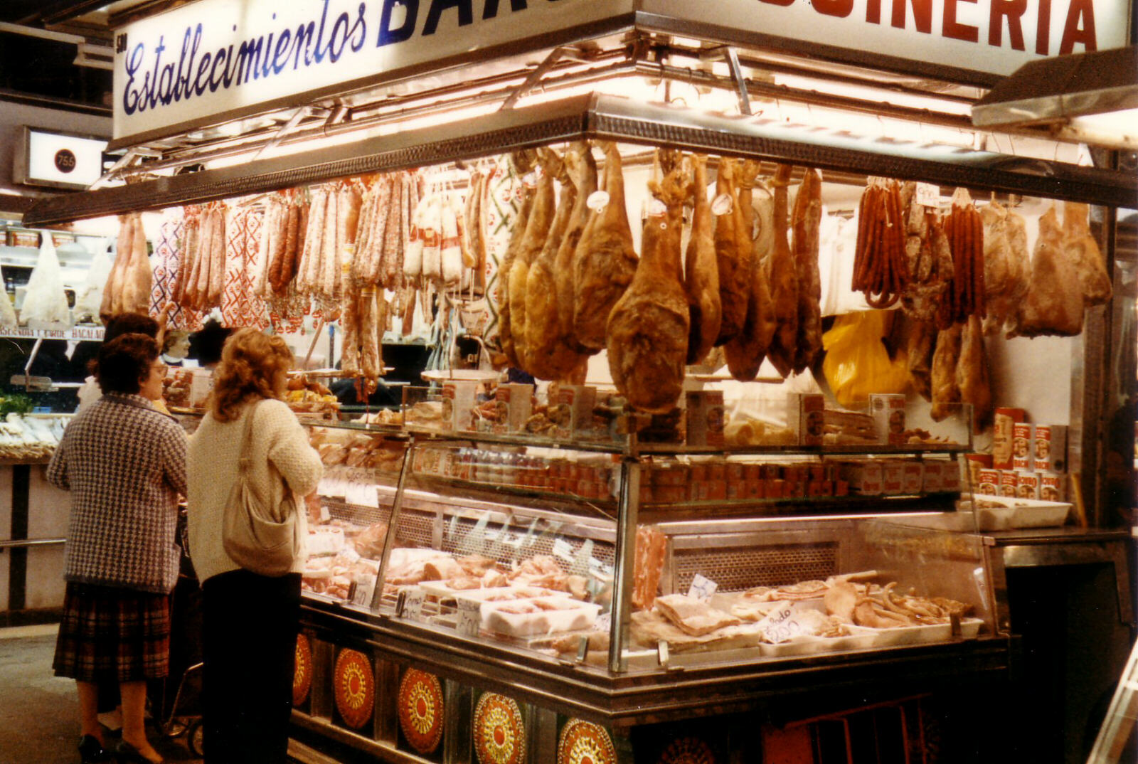 A ham stall in Barcelona market