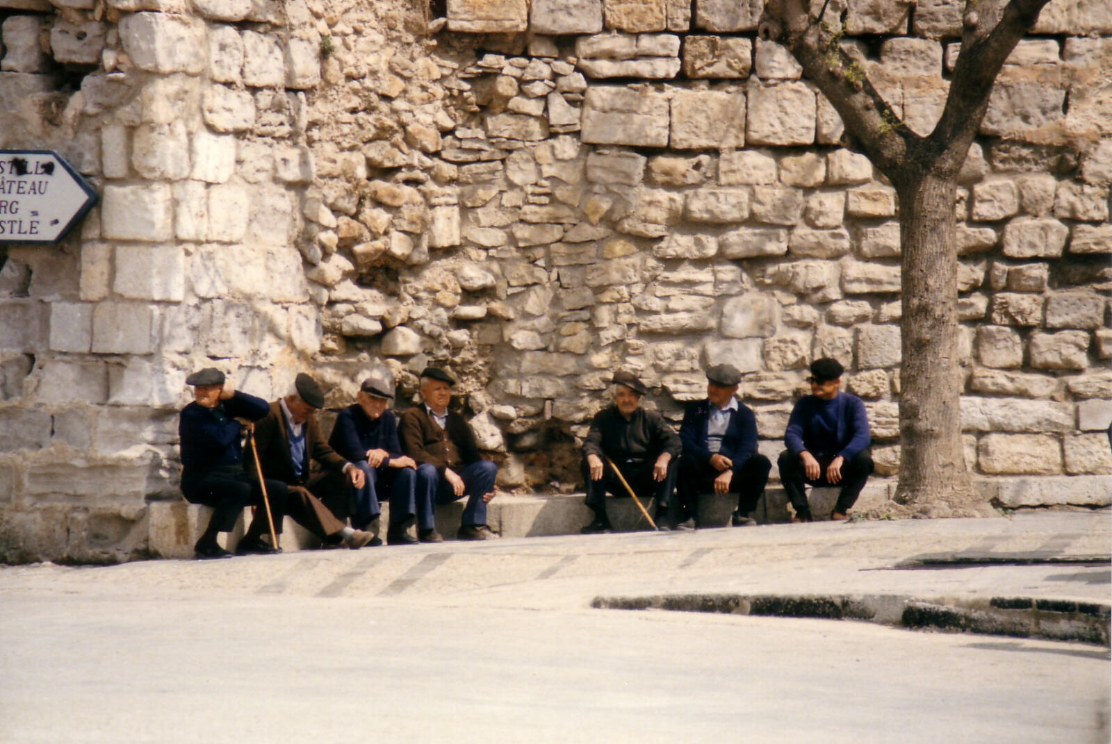 A 'discussion group' by the city wall in Peniscola, Spain