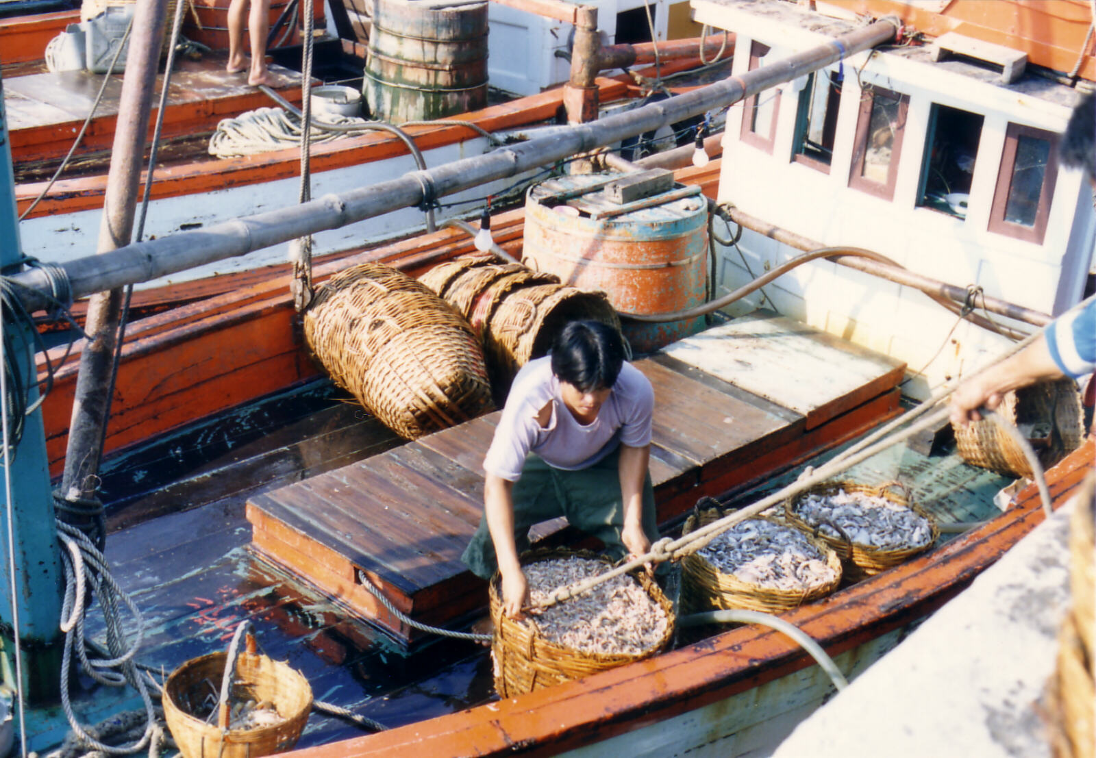 Unloading fish in the harbour in Hua Hin, Thailand