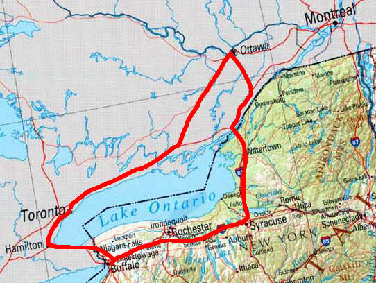 Our route from Toronto to Niagara, Thousand Islands and Ottawa