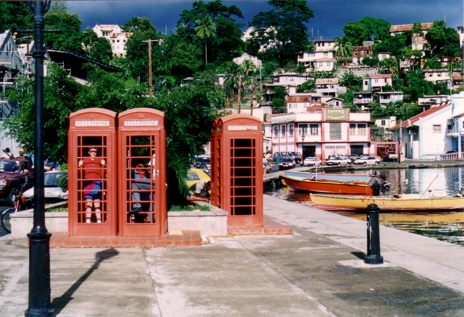 Phone boxes at the harbour in St George's, Grenada