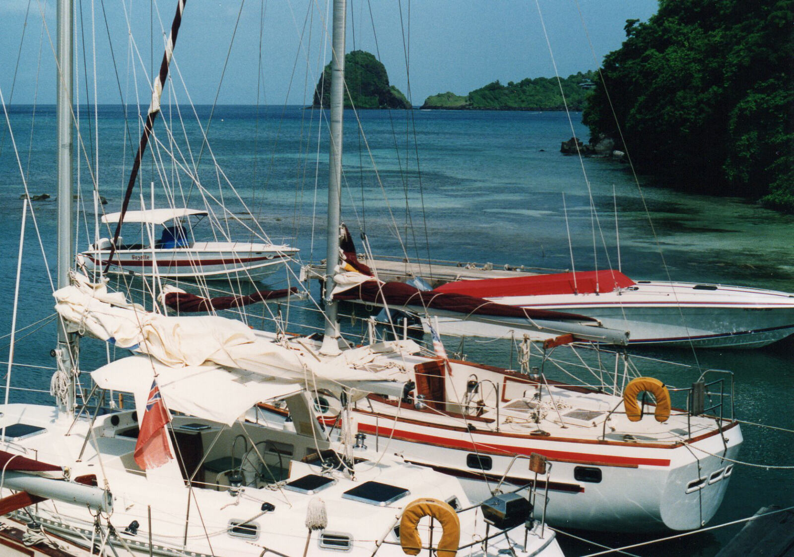 Fort Duvernette and yachts at CSY in St Vincent, Caribbean