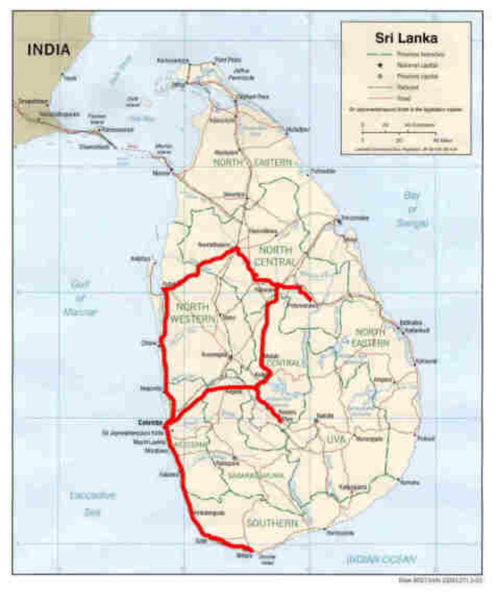 Our route around Sri Lanka