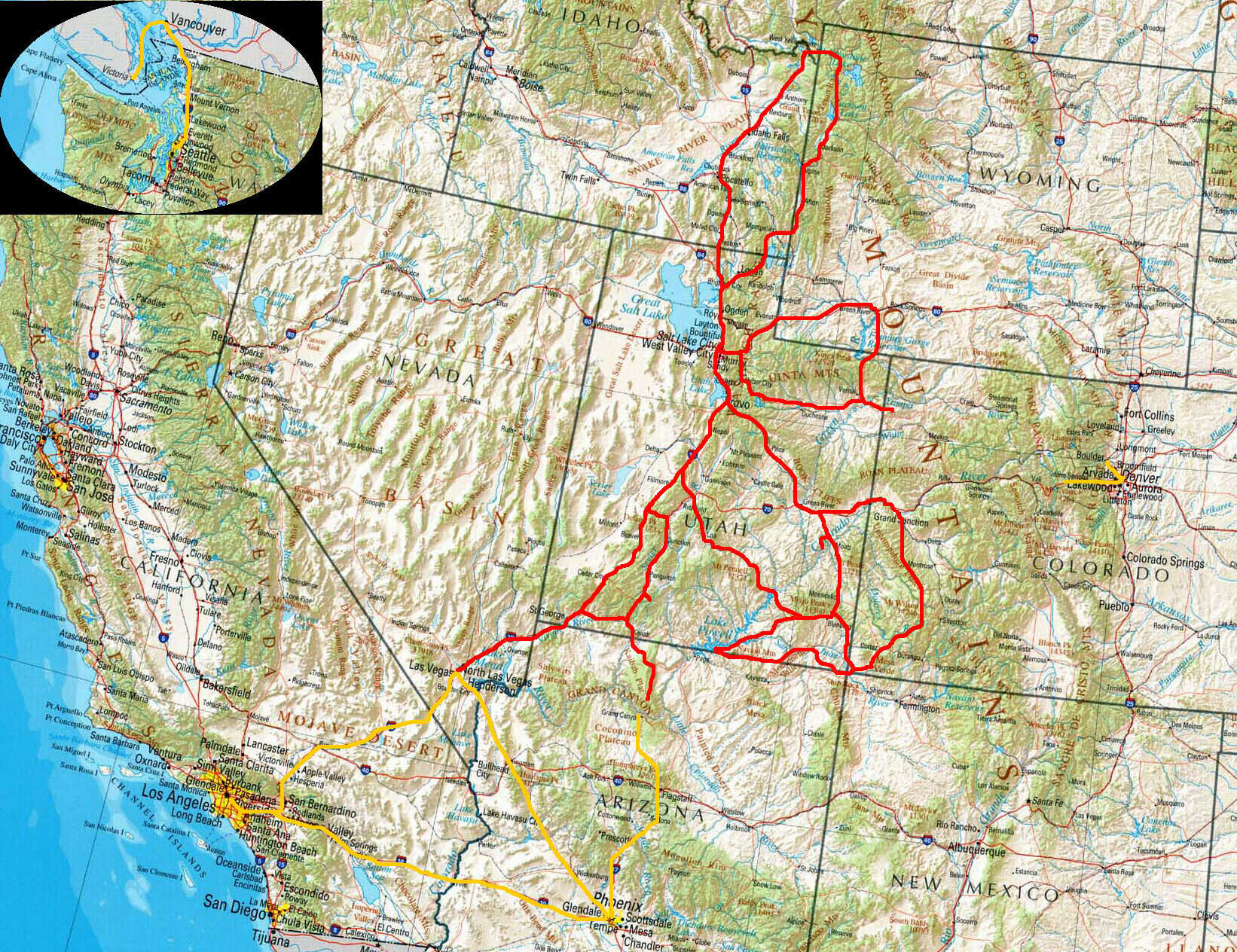 Our routes around the western USA