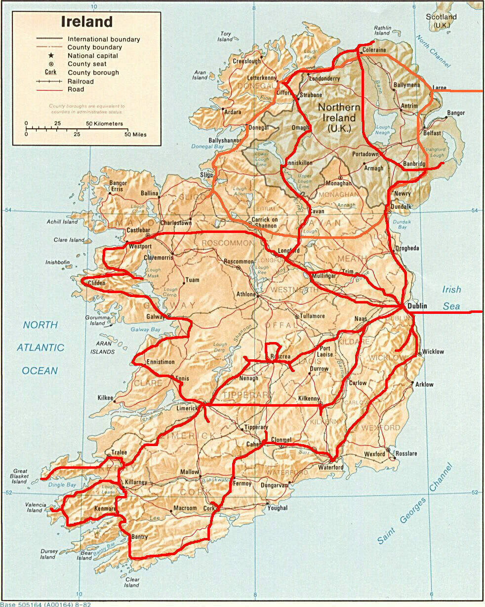 The route of our drives around Ireland