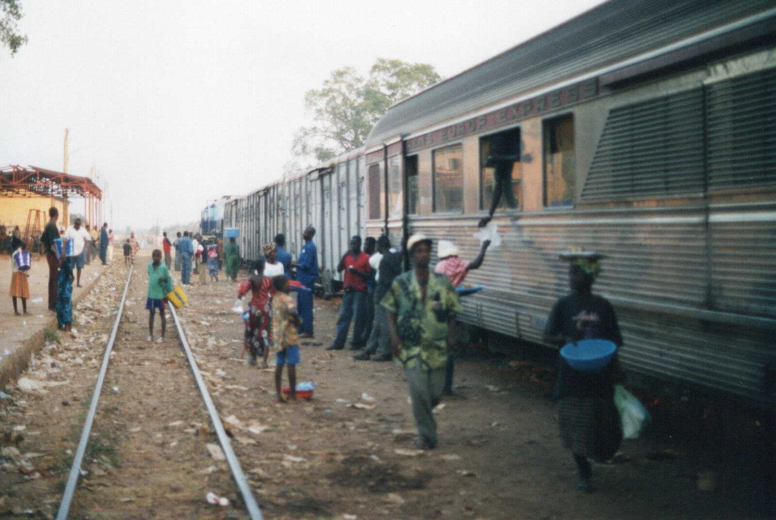 The Dakar to Bamako express at a local station, with plenty of vendors to sell you things