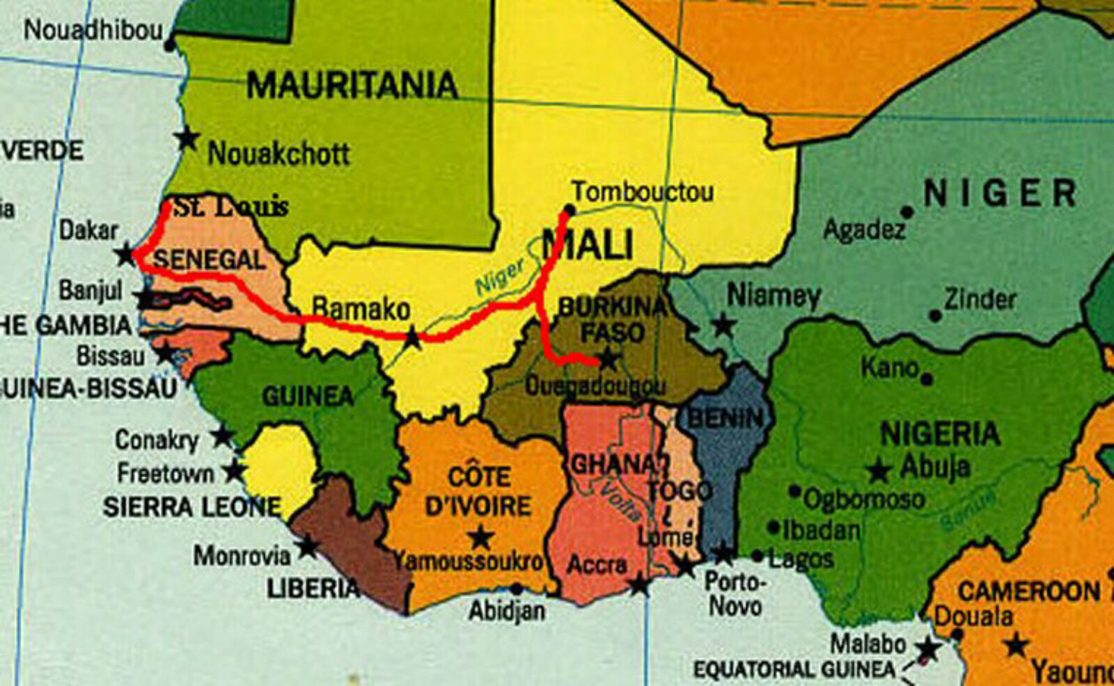 Our route through west Africa from Dakar to Timbuktu