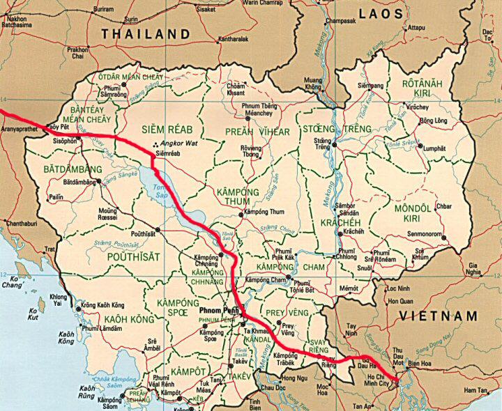 Our route from Saigon across Cambodia to Thailand