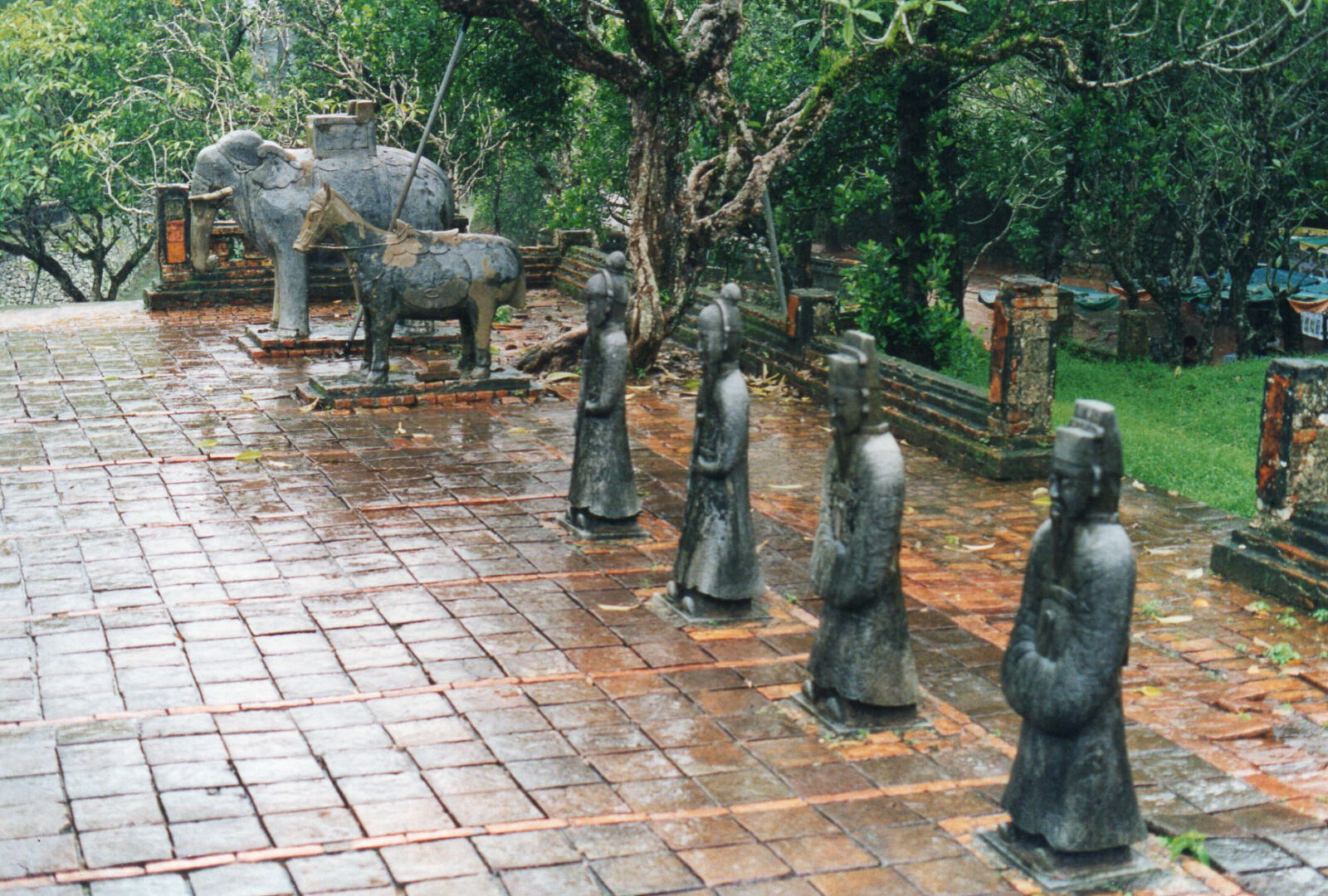 Honour Guard in the Salutation Courtyard in the tomb of Emperor Tu Duc at Hue, Vietnam