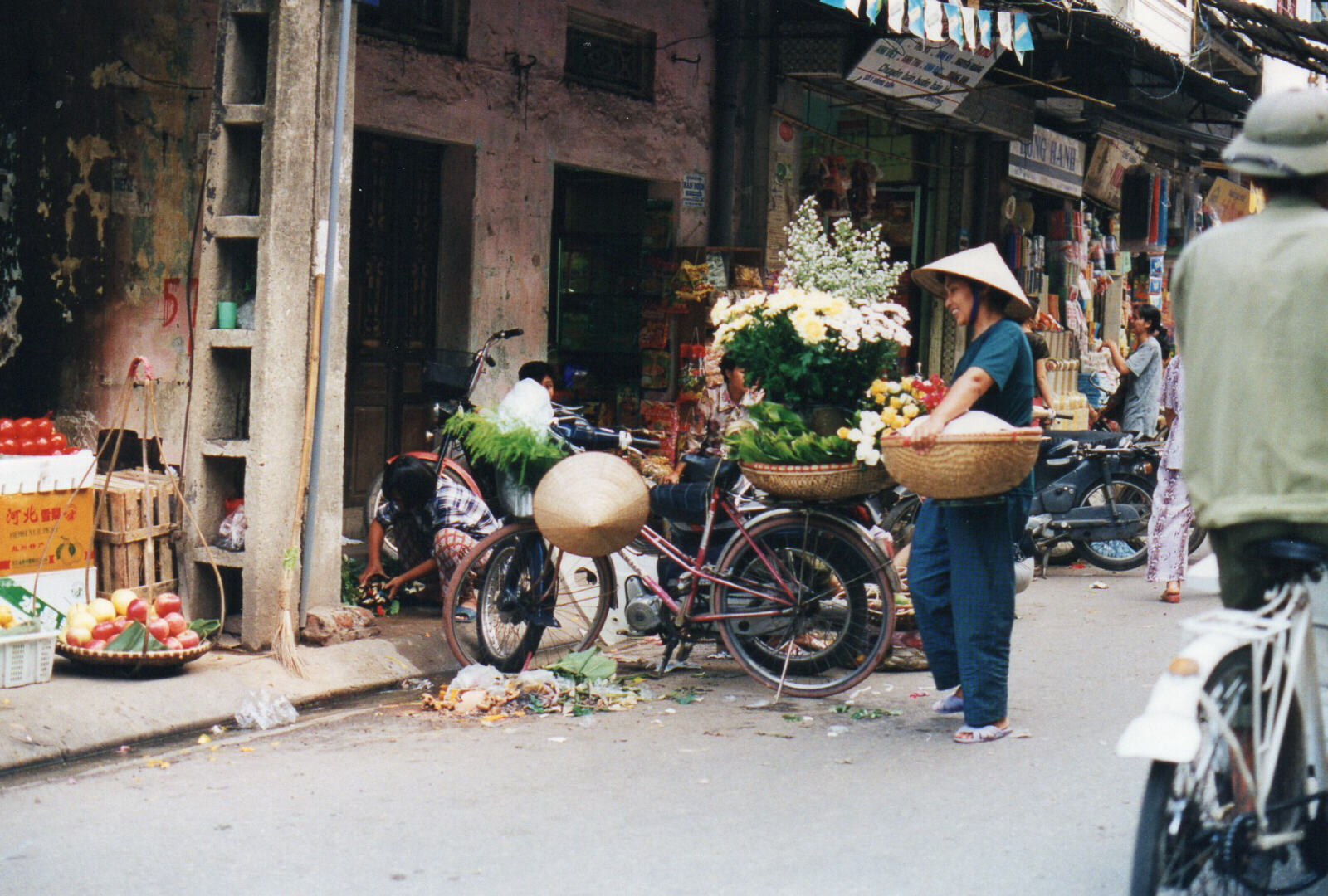 Flower shop on a bike in the old quarter, Hanoi, Vietnam