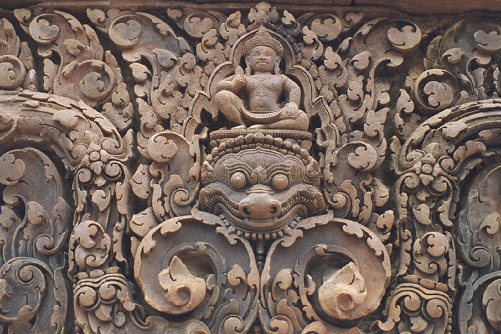 Filigree relief work at Banteay Srei temple, Angkor, Cambodia