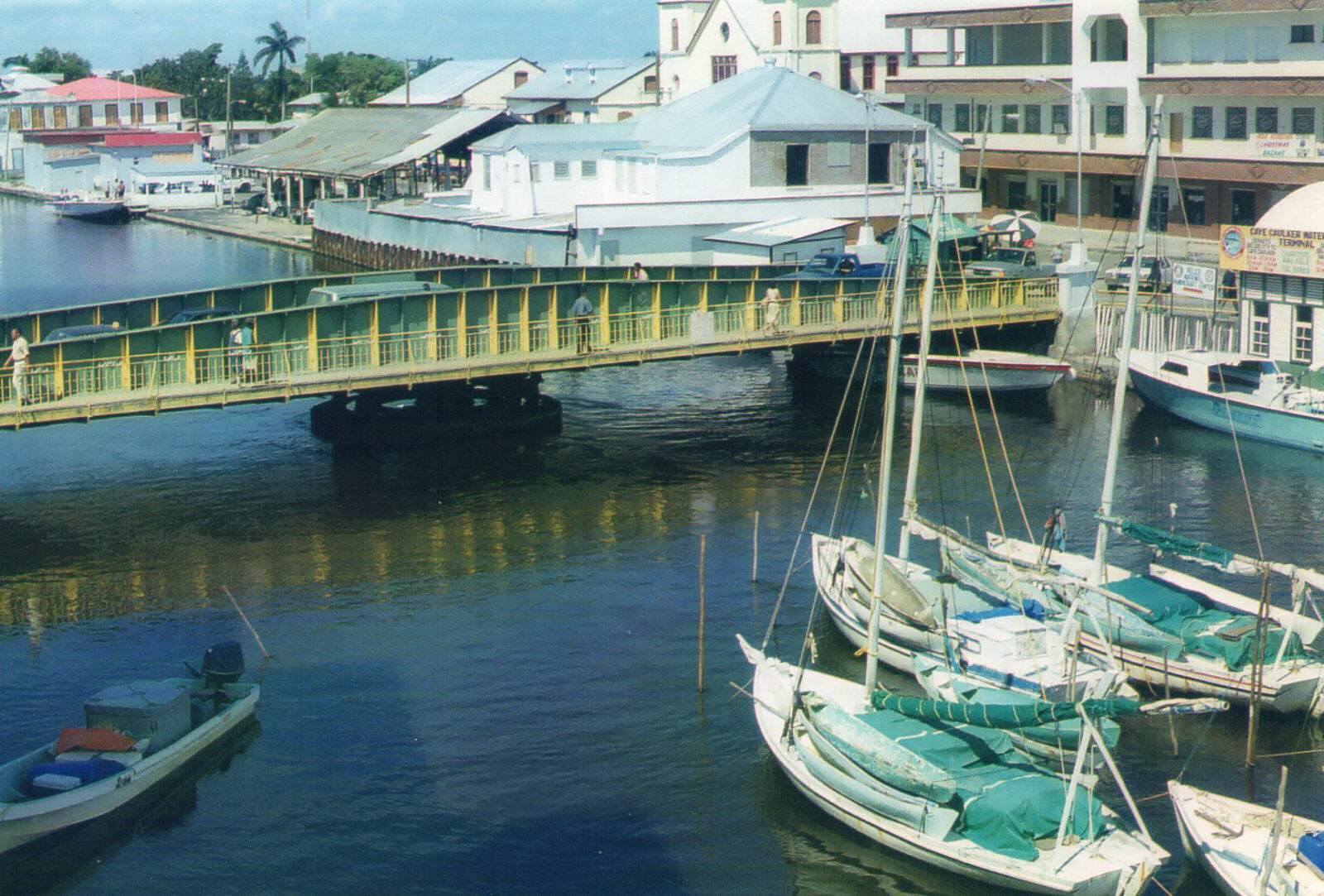 The swing bridge in Belize City from Big Daddie's Diner