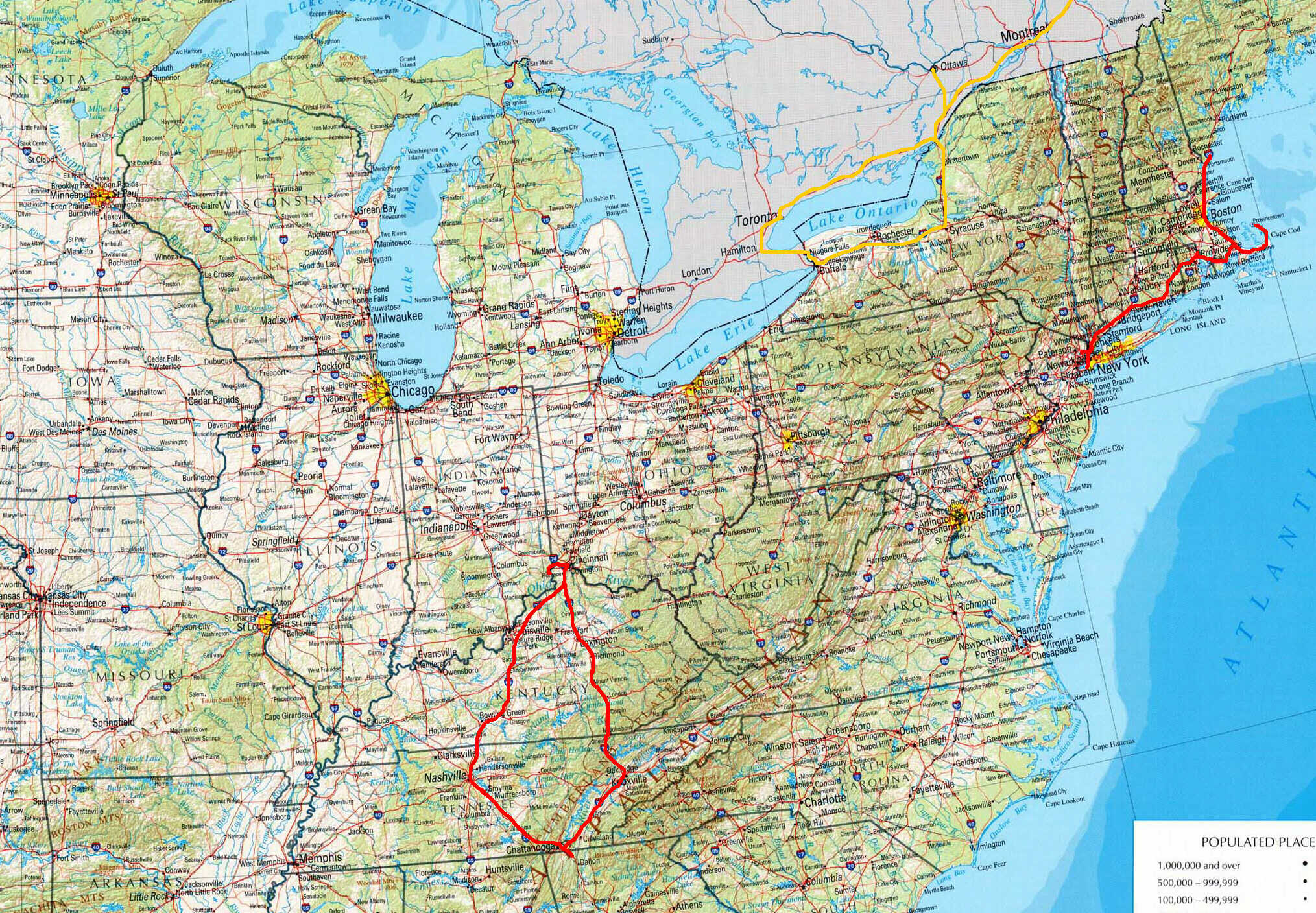 Our routes around the eastern USA