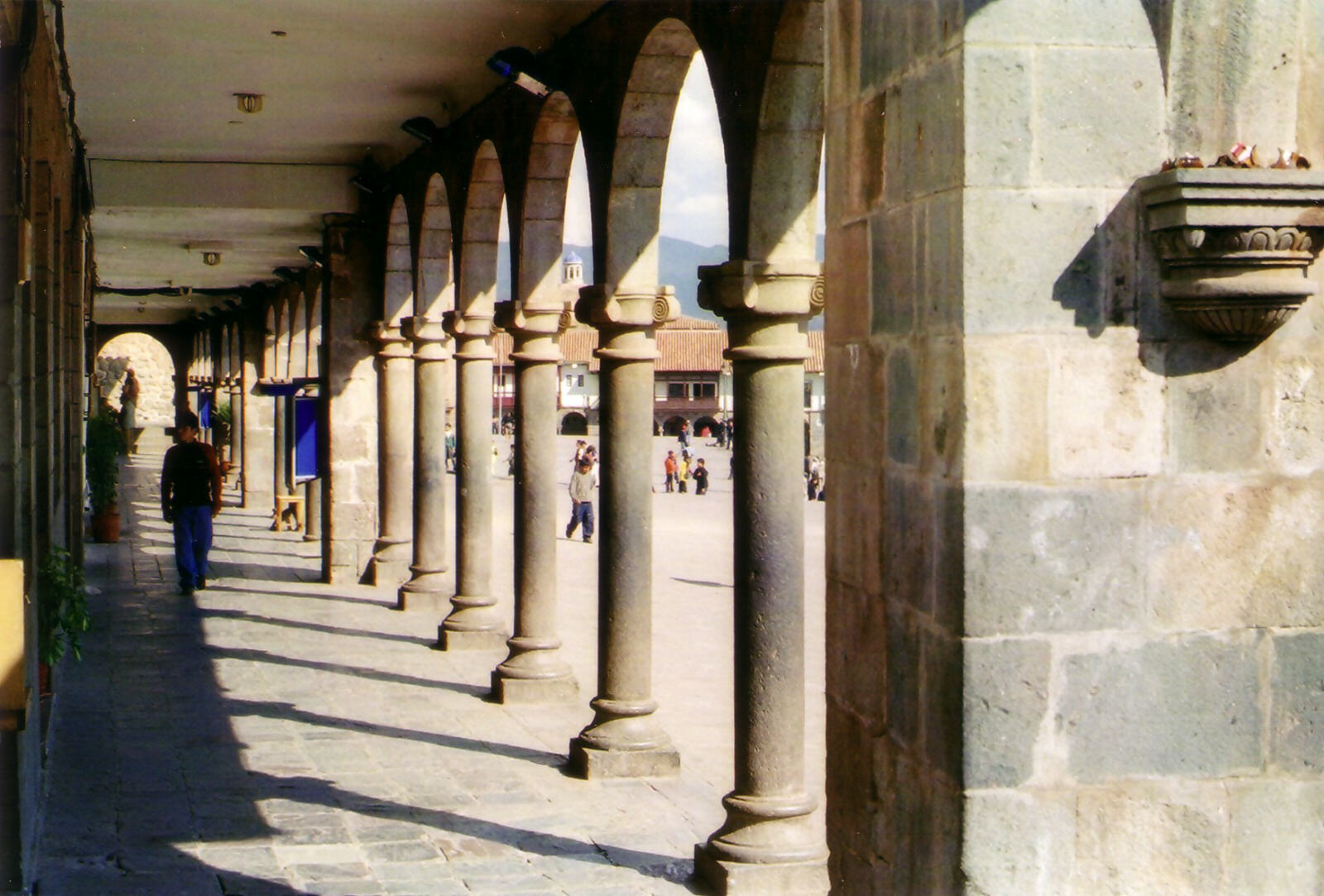 Collonades on the main square, Cusco, Peru