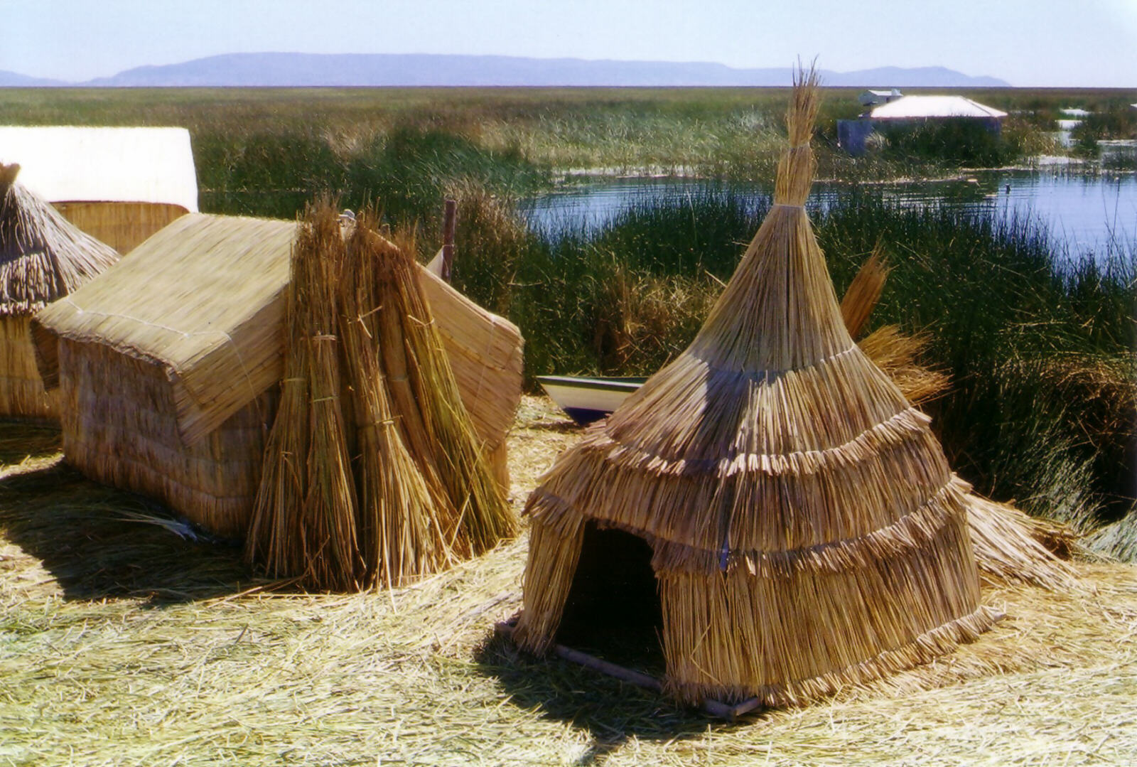 The Uros people's floating reed village on Lake Titicaca
