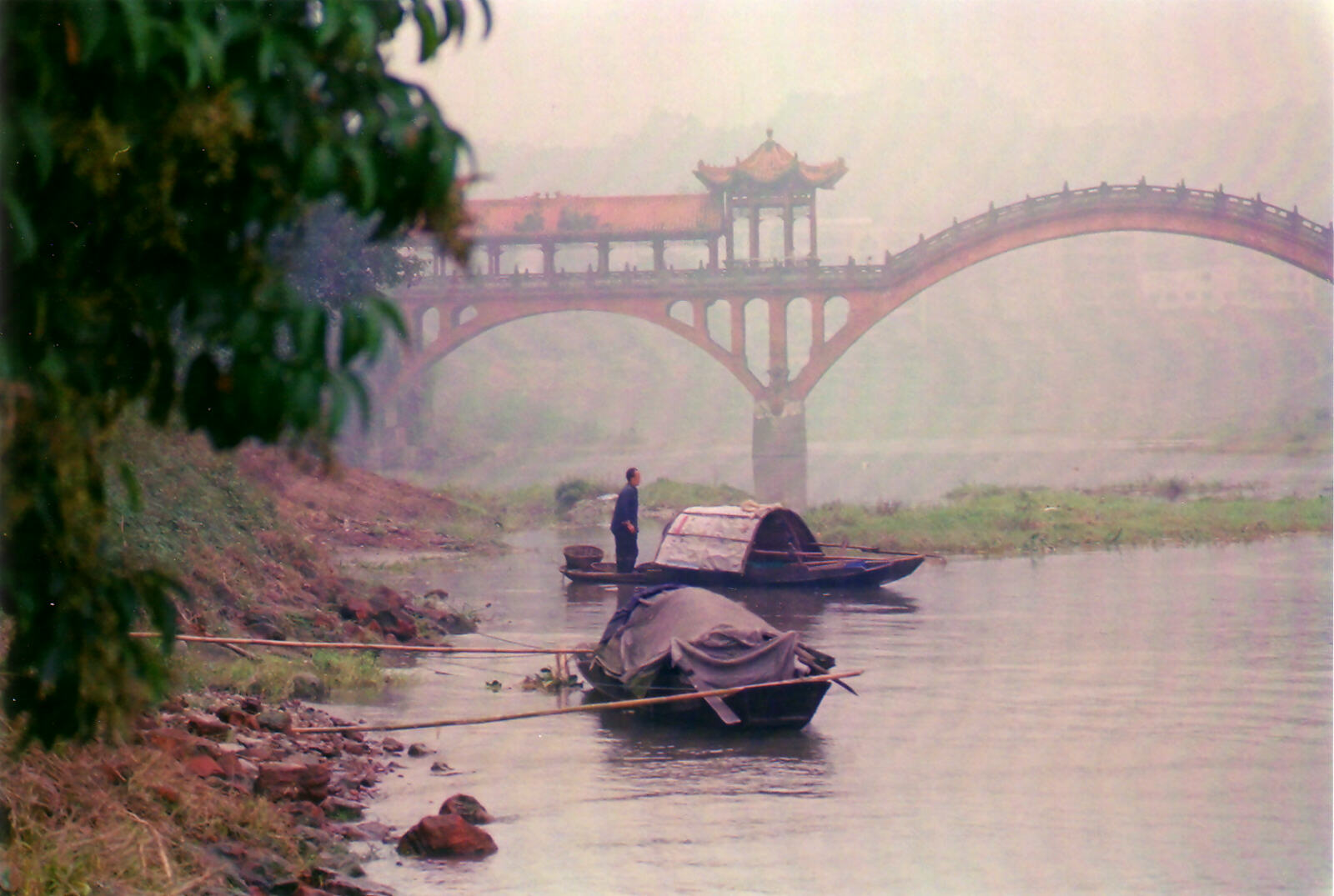 River and bridge near the Giant Buddha Park in Leshan, China