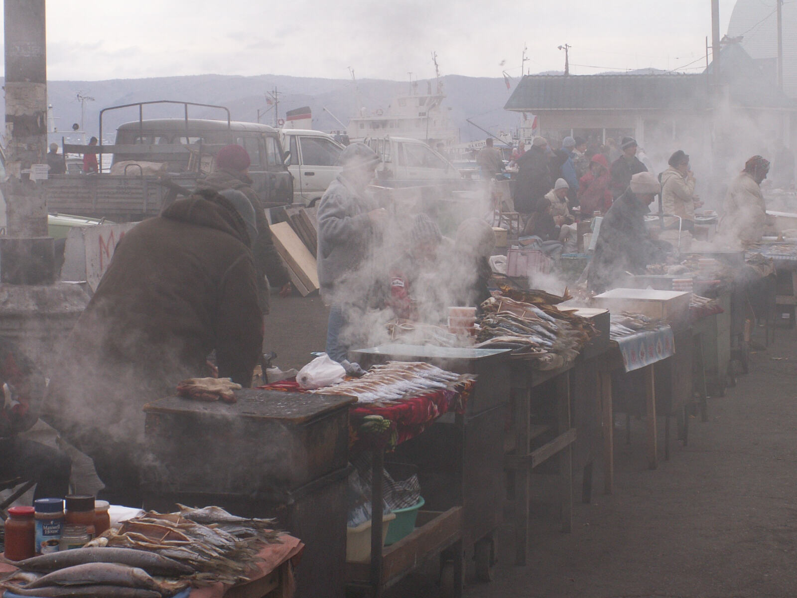 Smoked fish market at Listvyanka near Urkutsk, Siberia