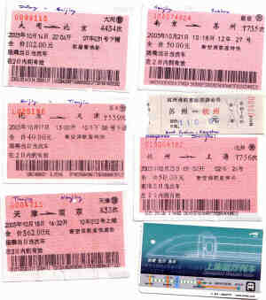 Our train tickets across China from Datong to Shanghai